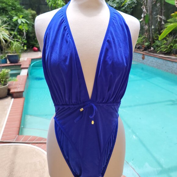 Other - Unbranded Blue Violet Deep Plunging V-neck Halter One Piece Swim Suit - S/M